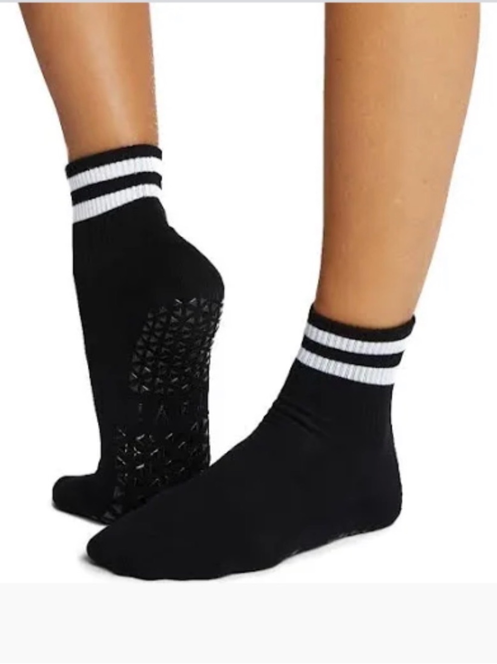 Black & white striped Tavi Pilates grip socks
